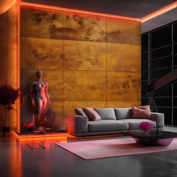 Acoustic Panel Rust on a living room with couch by XSTONE Acustone