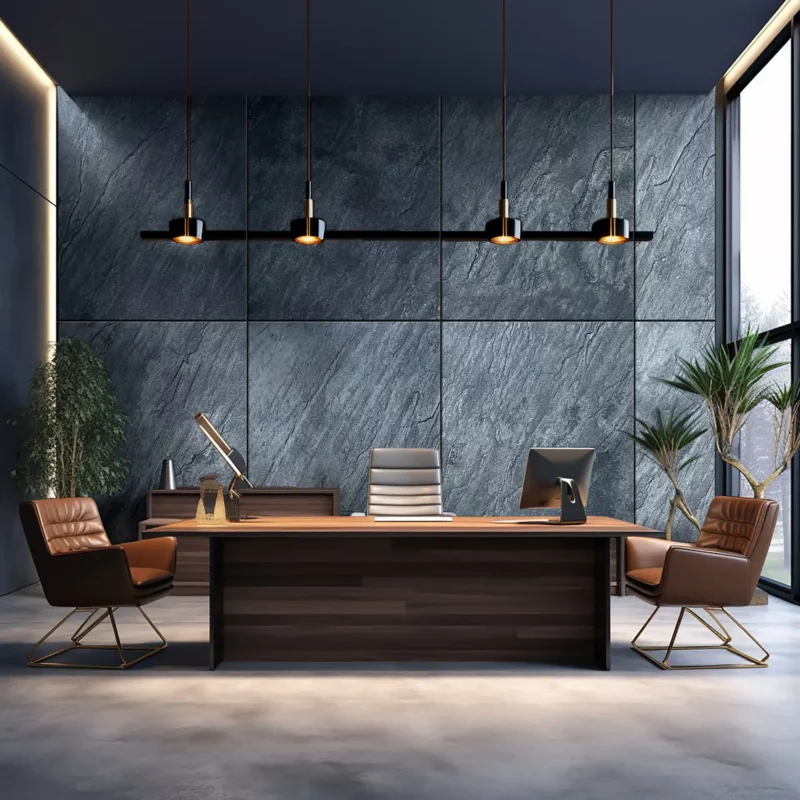 XSTONE mineral veneer acoustic panel slate black, stone veneer in an office meeting room