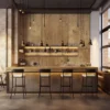 1087 XSTONE mineral veneer acoustic panels Travertine beige de paris in a bar